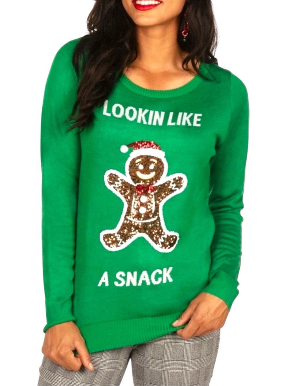 Tipsy Elves | Crewneck Sweater with Sequin Gingerbread Graphic
